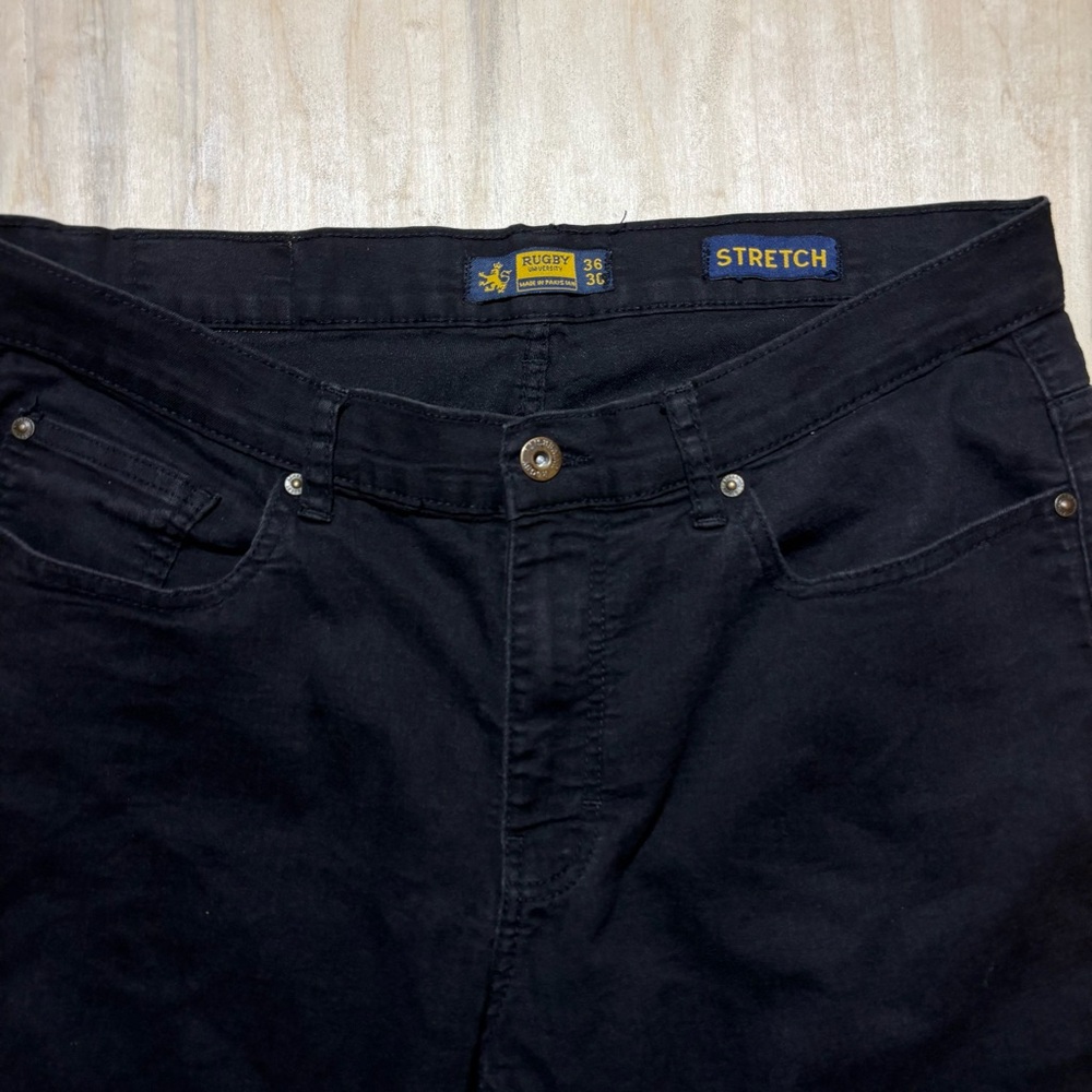 Rugby University Black Straight Men's Stretch Jeans - Picture 2 of 3